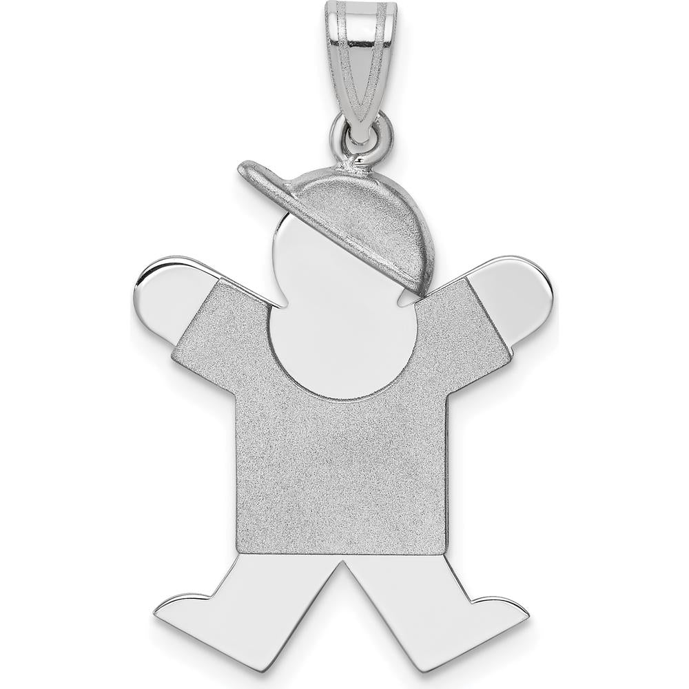 14K White Gold Kids Medium Boy with Hat Engravable Pendant Charm by Oro Pregiato