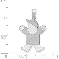 14K White Gold Kids Medium Boy with Hat Engravable Pendant Charm by Oro Pregiato