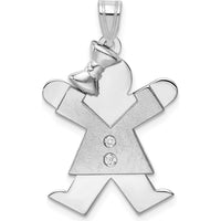 14K White Gold Kids Medium Girl with Bow and Diamond Charm - 0.015 Carat Total Diamond Weight by Oro Pregiato