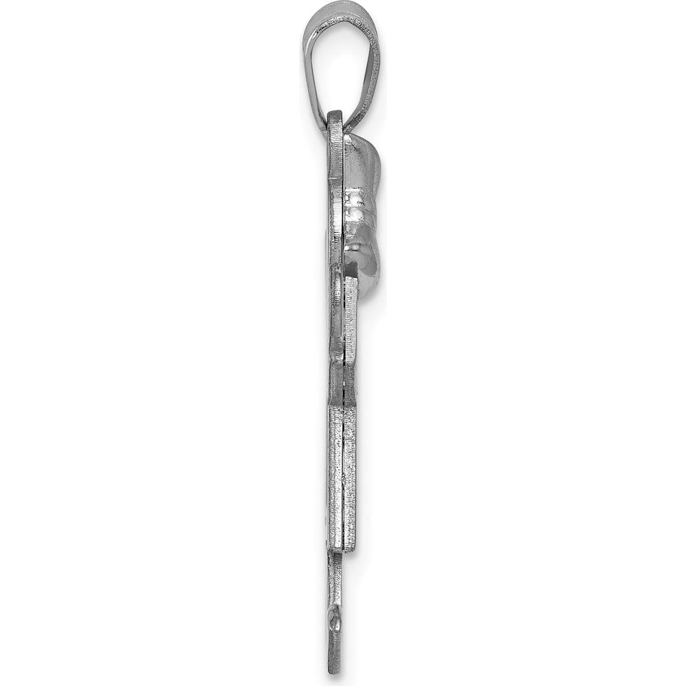 14K White Gold Kids Medium Girl with Bow and Diamond Charm - 0.015 Carat Total Diamond Weight by Oro Pregiato