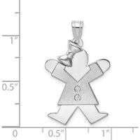 14K White Gold Kids Medium Girl with Bow and Diamond Charm - 0.015 Carat Total Diamond Weight by Oro Pregiato