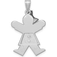 14K White Gold Kids Medium Girl with Bow and Diamond Charm - 0.015 Carat Total Diamond Weight by Oro Pregiato