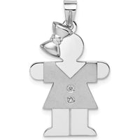 14K White Gold Kids Medium Girl with Bow on Left Diamond Hugs Charm with Round White Diamonds - 0.03 Carat Total Diamond Weight by Oro Pregiato