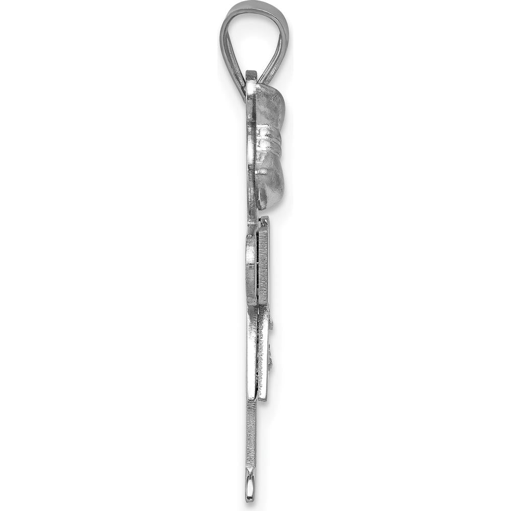 14K White Gold Kids Medium Girl with Bow on Left Diamond Hugs Charm with Round White Diamonds - 0.03 Carat Total Diamond Weight by Oro Pregiato