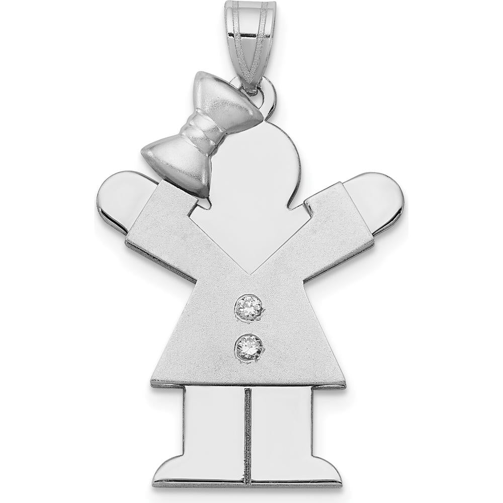 14K White Gold Kids Medium Girl with Bow on Left Diamond Love Charm - 0.015 Carat Total Diamond Weight by Oro Pregiato