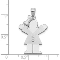 14K White Gold Kids Medium Girl with Bow on Left Diamond Love Charm - 0.015 Carat Total Diamond Weight by Oro Pregiato