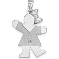 14K White Gold Kids Medium Girl with Bow on Right AA Diamond Kiss Charm - 0.03 Carat Total Diamond Weight by Oro Pregiato