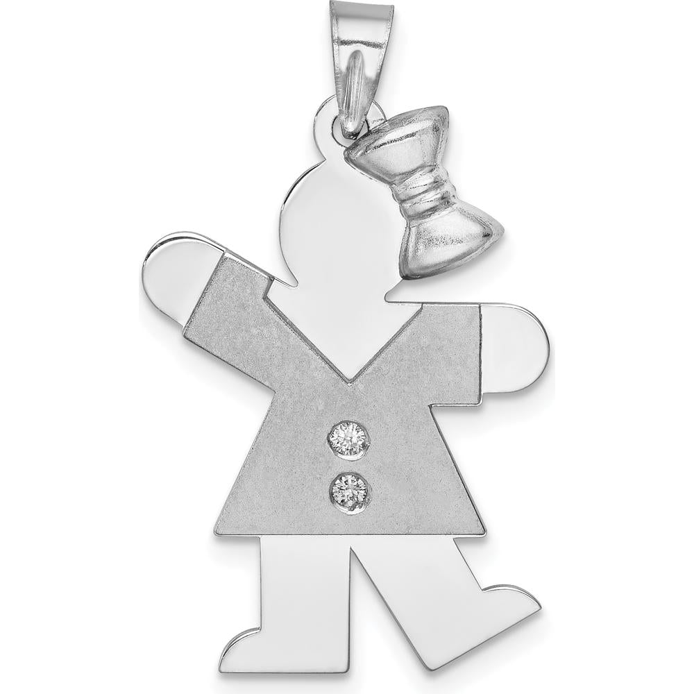 14K White Gold Kids Medium Girl with Bow on Right AA Diamond Kiss Charm - 0.03 Carat Total Diamond Weight by Oro Pregiato