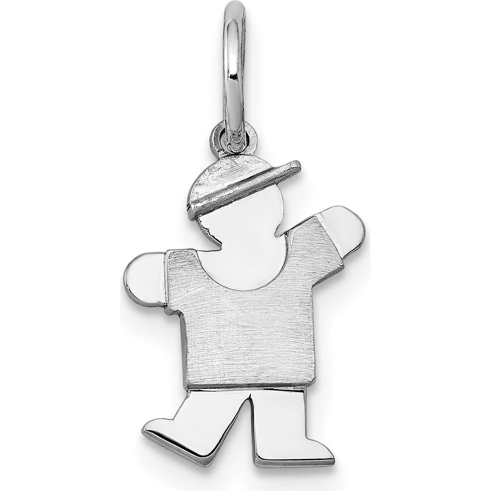 14K White Gold Kids Mini Boy Kiss Charm Pendant with Textured Back by Oro Pregiato