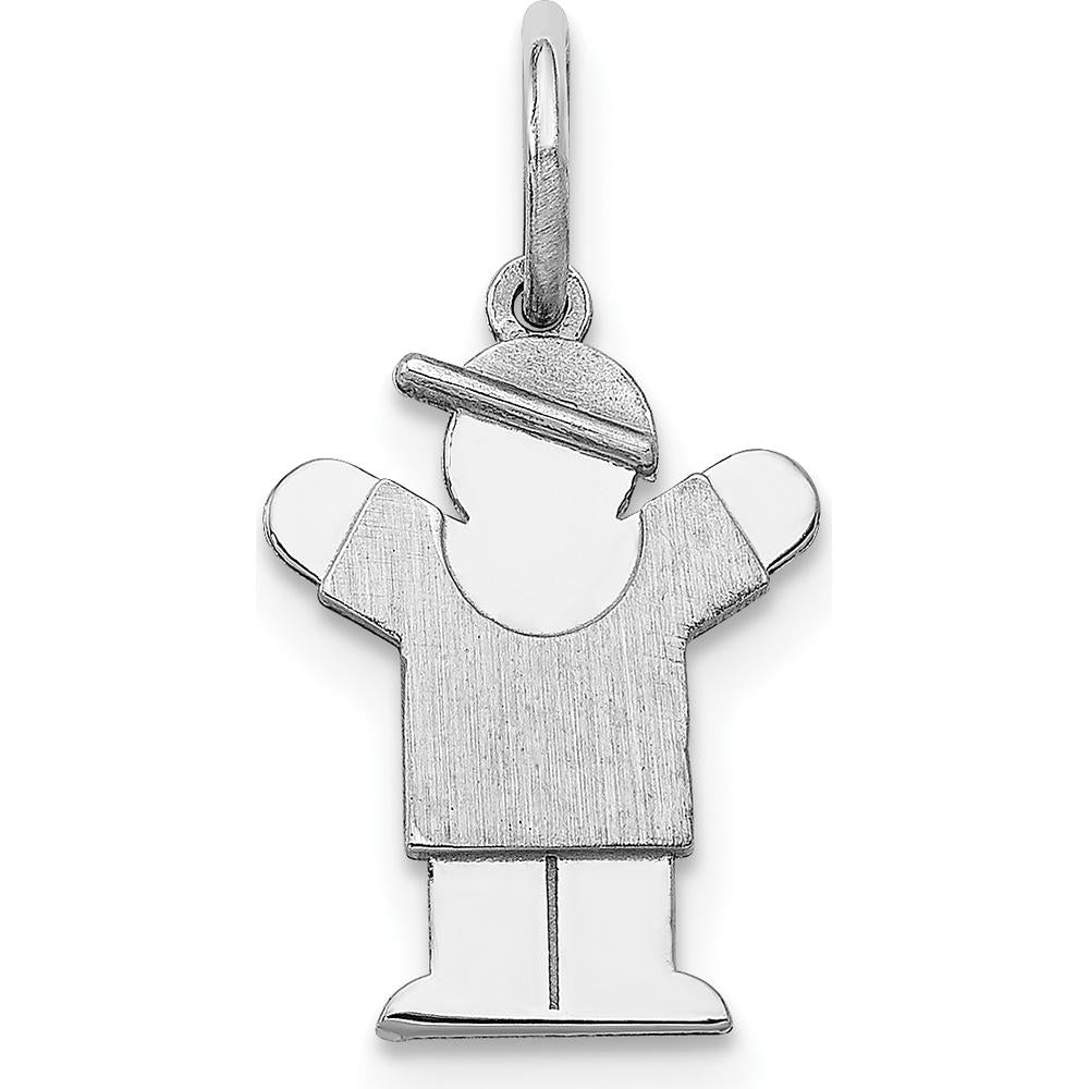 14K White Gold Kids Mini Boy Love Charm Pendant - 18mm Length, 9mm Width by Oro Pregiato