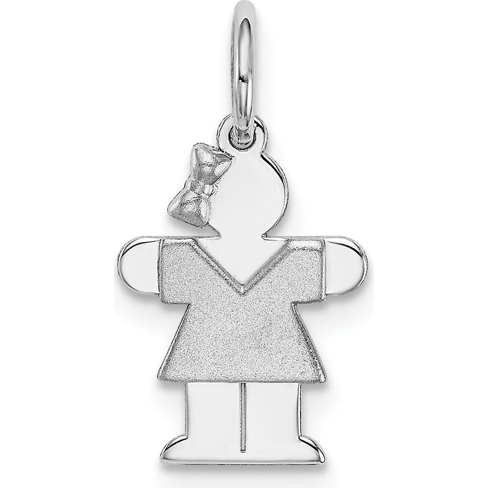 14K White Gold Kids Mini Girl Hugs Charm Pendant with Rhodium Plating by Oro Pregiato