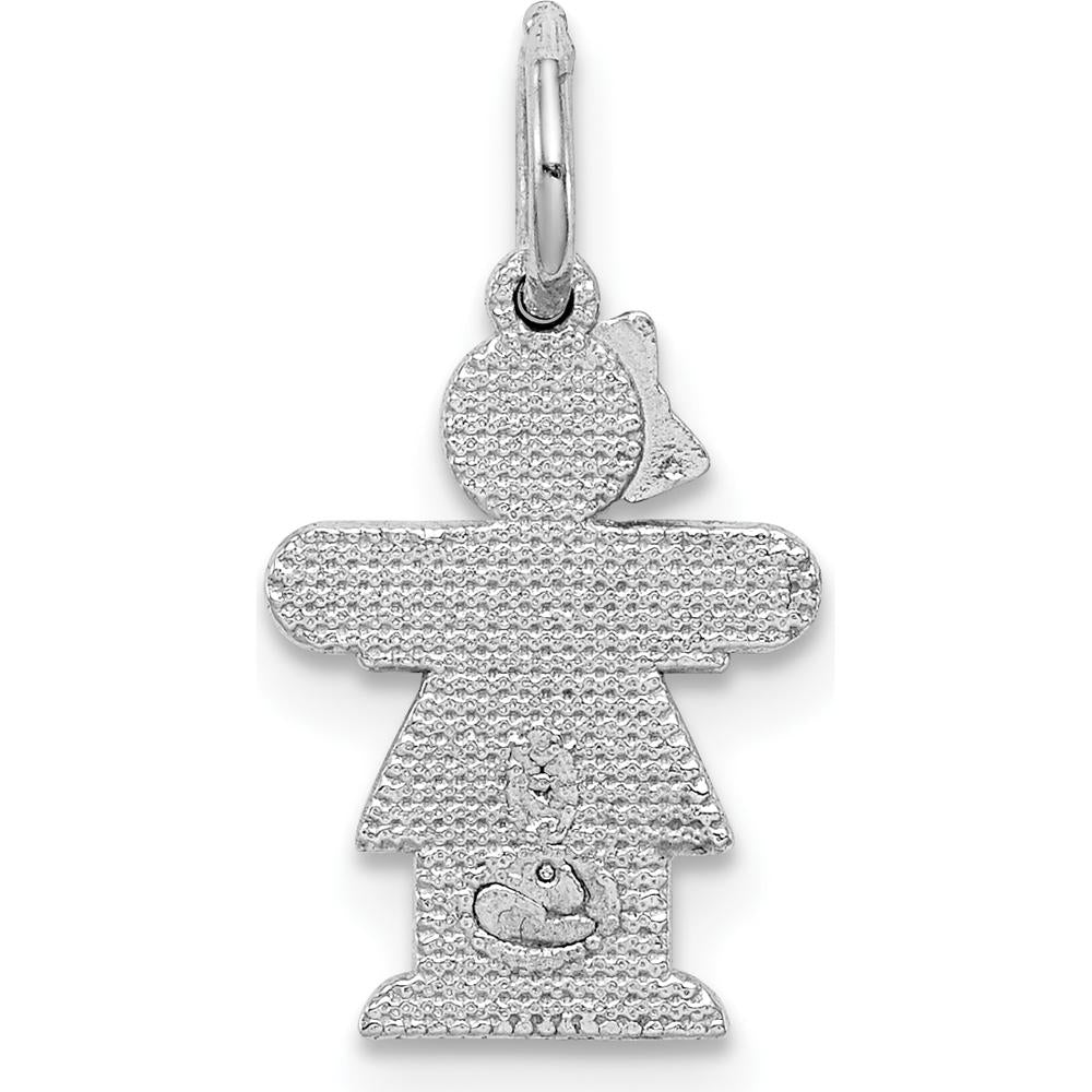 14K White Gold Kids Mini Girl Hugs Charm Pendant with Rhodium Plating by Oro Pregiato