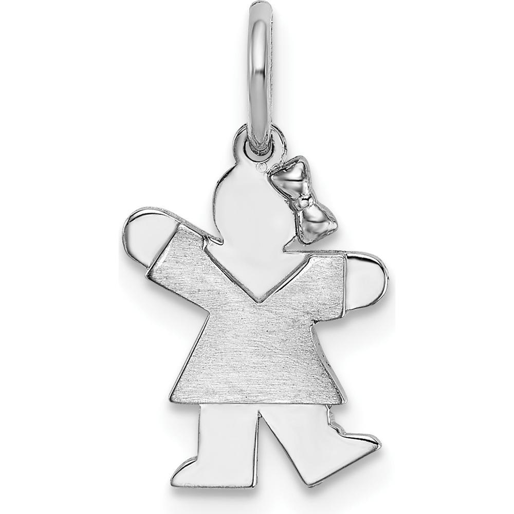 14K White Gold Kids Mini Girl Kiss Charm with Textured Back - 18mm Length by Oro Pregiato