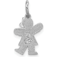 14K White Gold Kids Mini Girl Kiss Charm with Textured Back - 18mm Length by Oro Pregiato