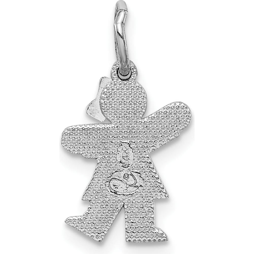 14K White Gold Kids Mini Girl Kiss Charm with Textured Back - 18mm Length by Oro Pregiato