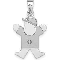 14K White Gold Kids Small Boy Charm with Diamond - 0.015 Carat Total Diamond Weight by Oro Pregiato