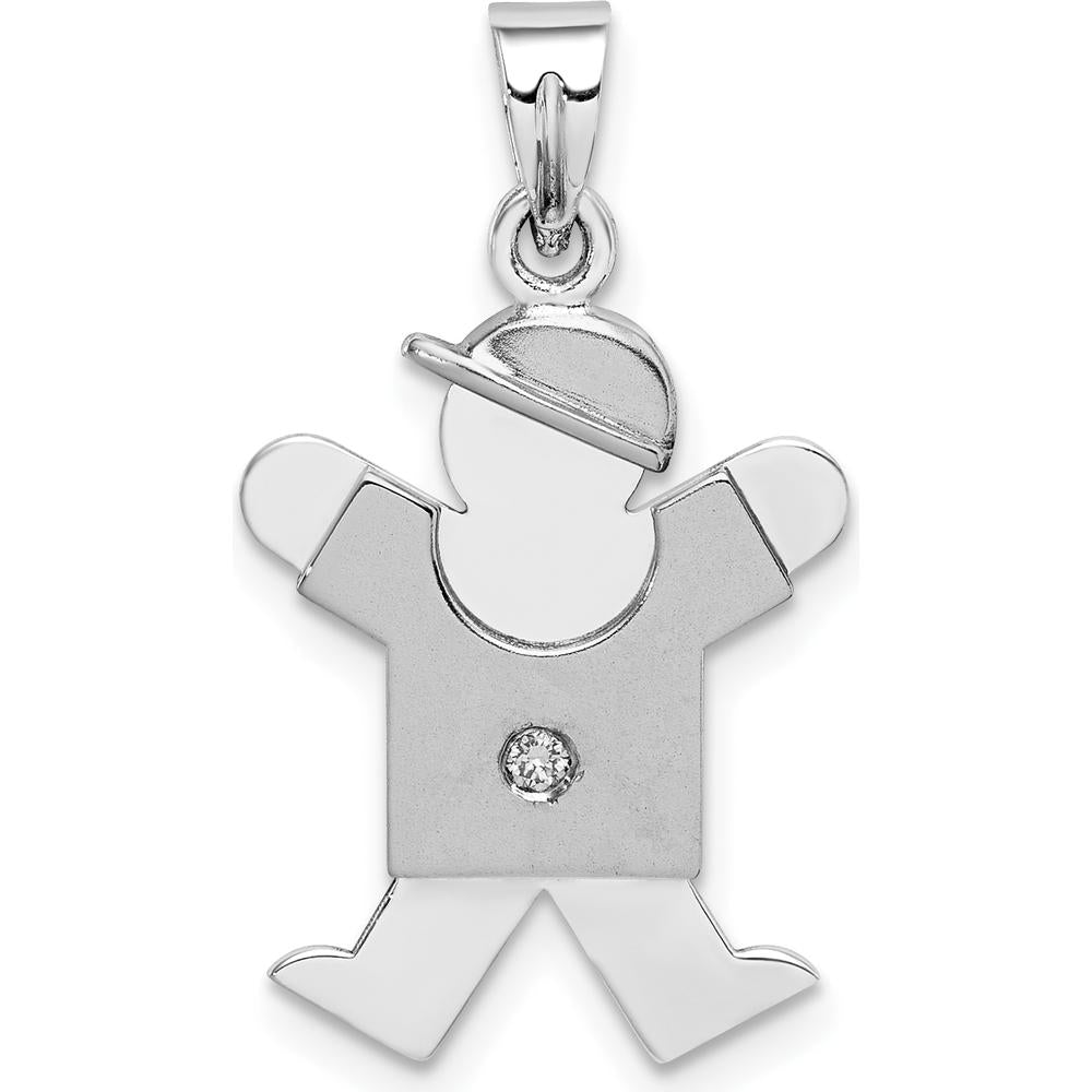 14K White Gold Kids Small Boy Charm with Diamond - 0.015 Carat Total Diamond Weight by Oro Pregiato