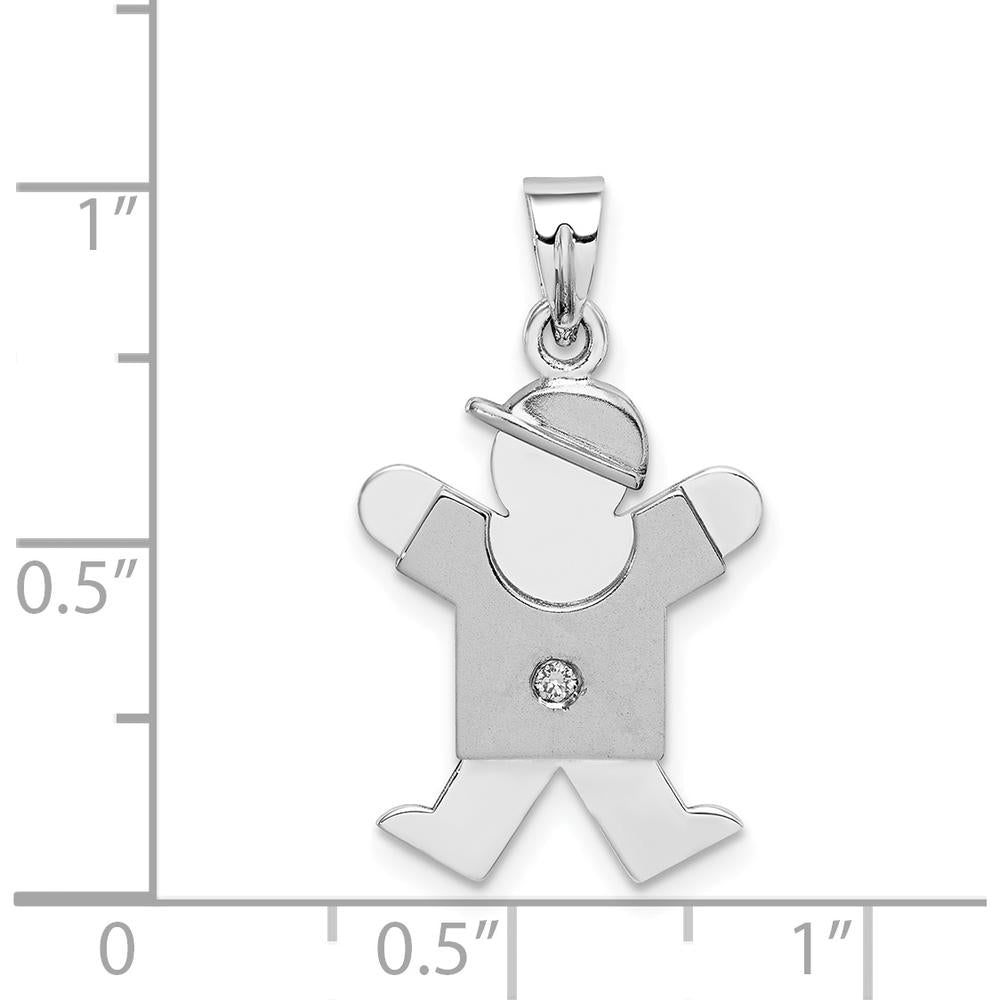 14K White Gold Kids Small Boy Charm with Diamond - 0.015 Carat Total Diamond Weight by Oro Pregiato