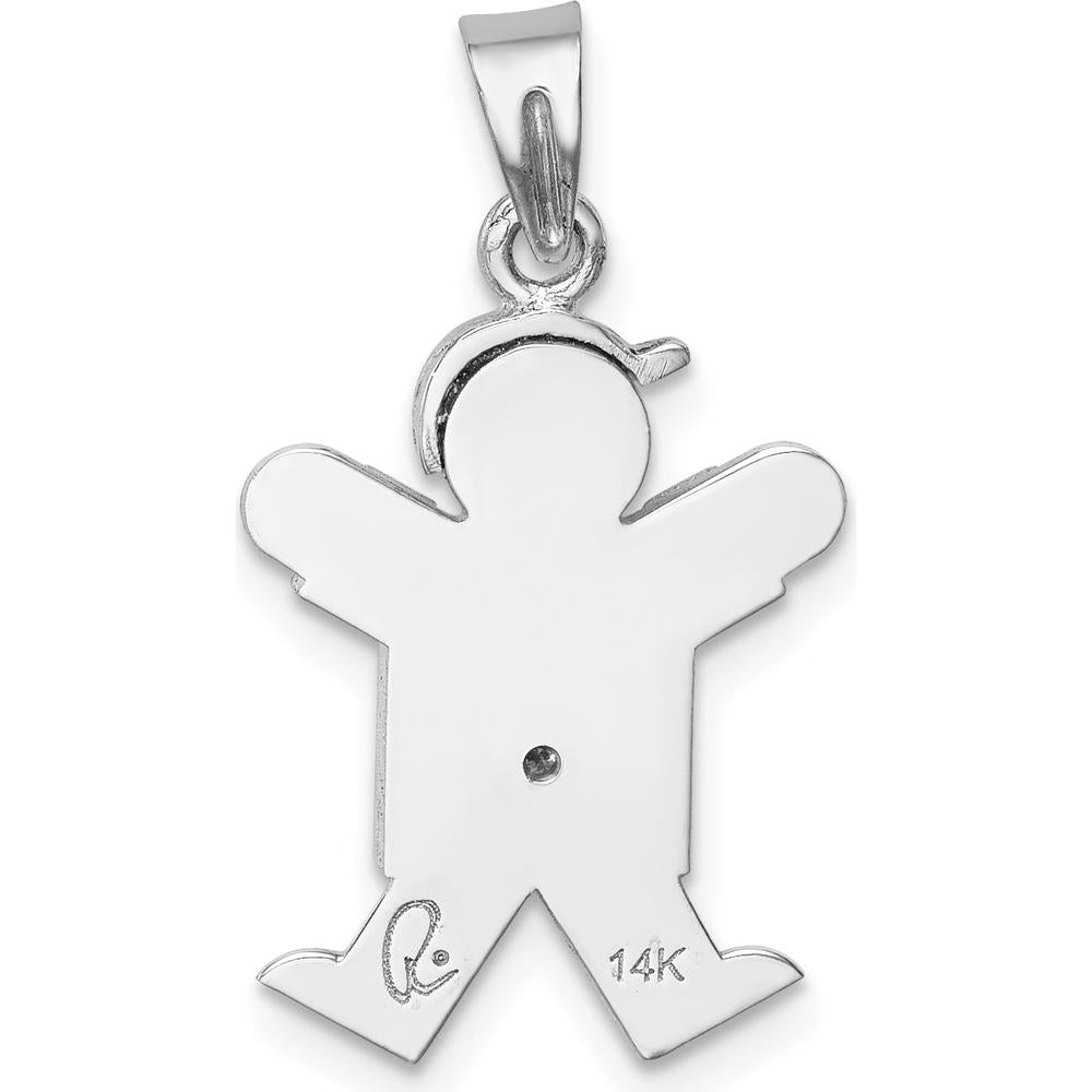 14K White Gold Kids Small Boy Charm with Diamond - 0.015 Carat Total Diamond Weight by Oro Pregiato