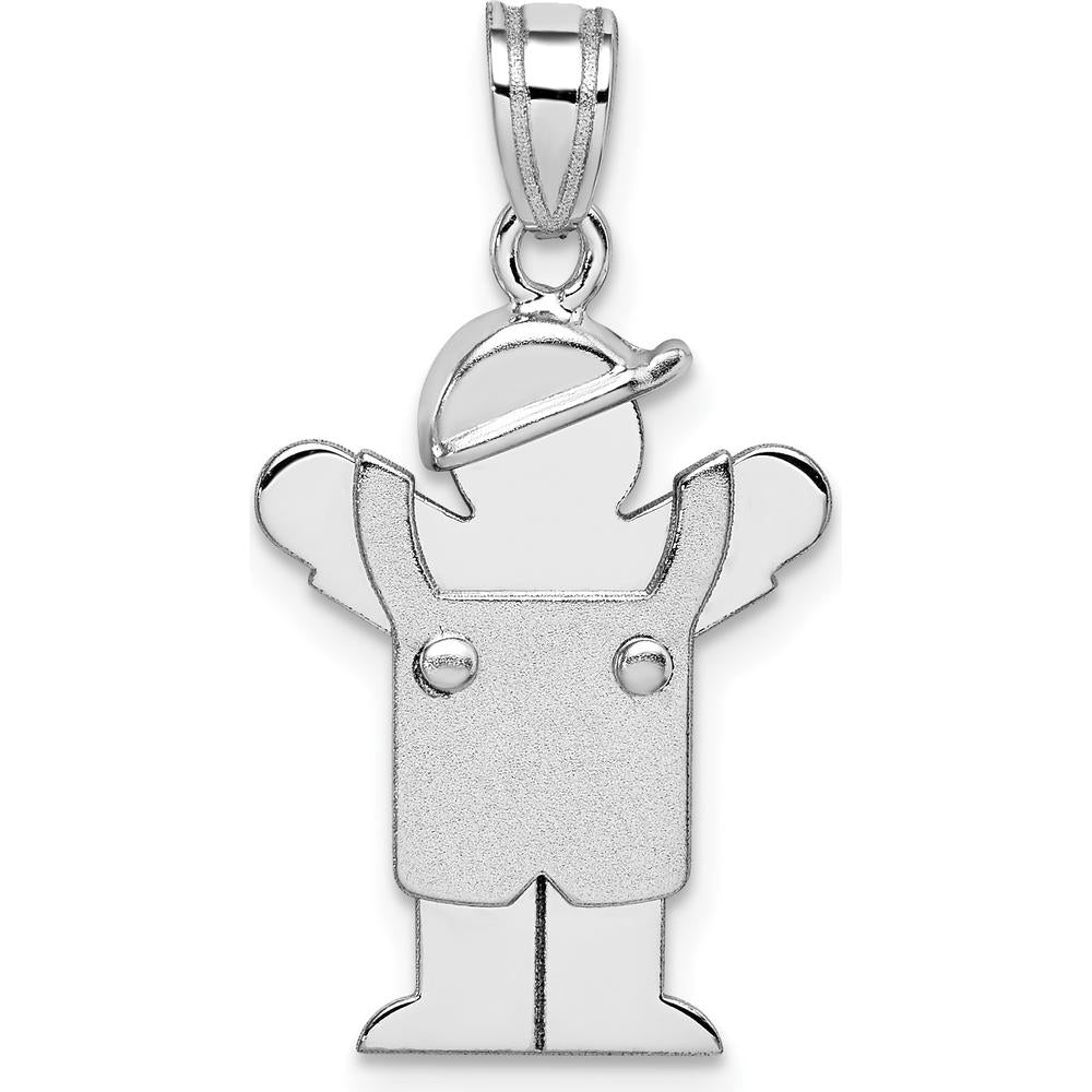 14K White Gold Kids Small Boy in Overalls with Hat Engravable Love Charm - Perfect for Personalization by Oro Pregiato