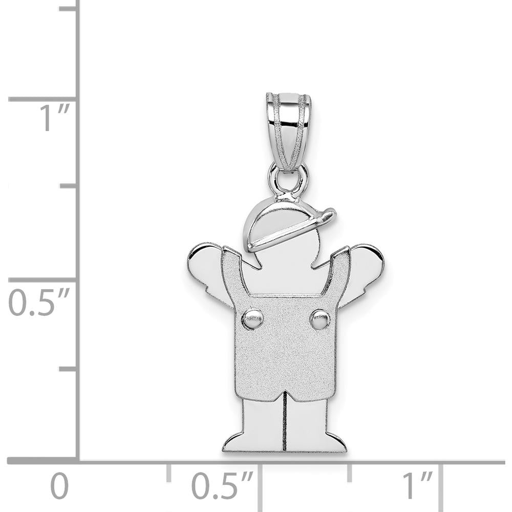 14K White Gold Kids Small Boy in Overalls with Hat Engravable Love Charm - Perfect for Personalization by Oro Pregiato
