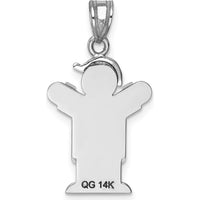 14K White Gold Kids Small Boy in Overalls with Hat Engravable Love Charm - Perfect for Personalization by Oro Pregiato