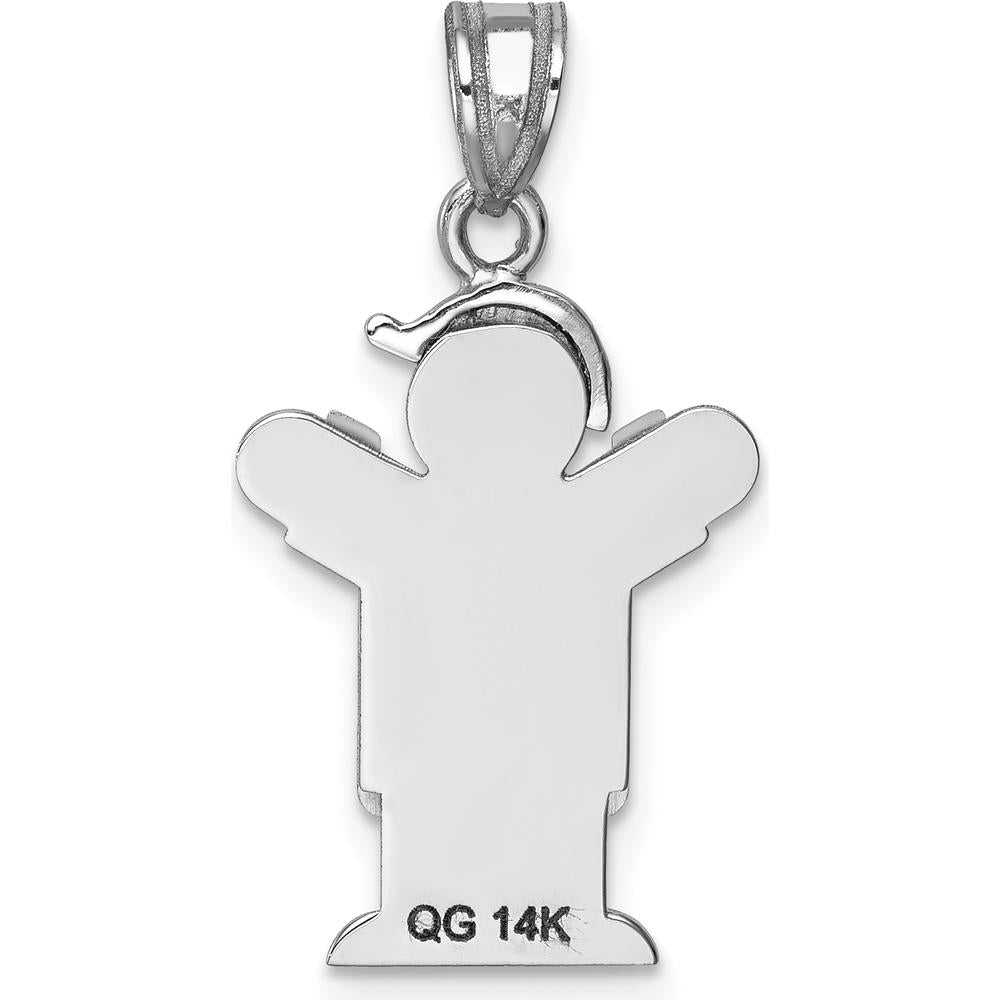 14K White Gold Kids Small Boy in Overalls with Hat Engravable Love Charm - Perfect for Personalization by Oro Pregiato