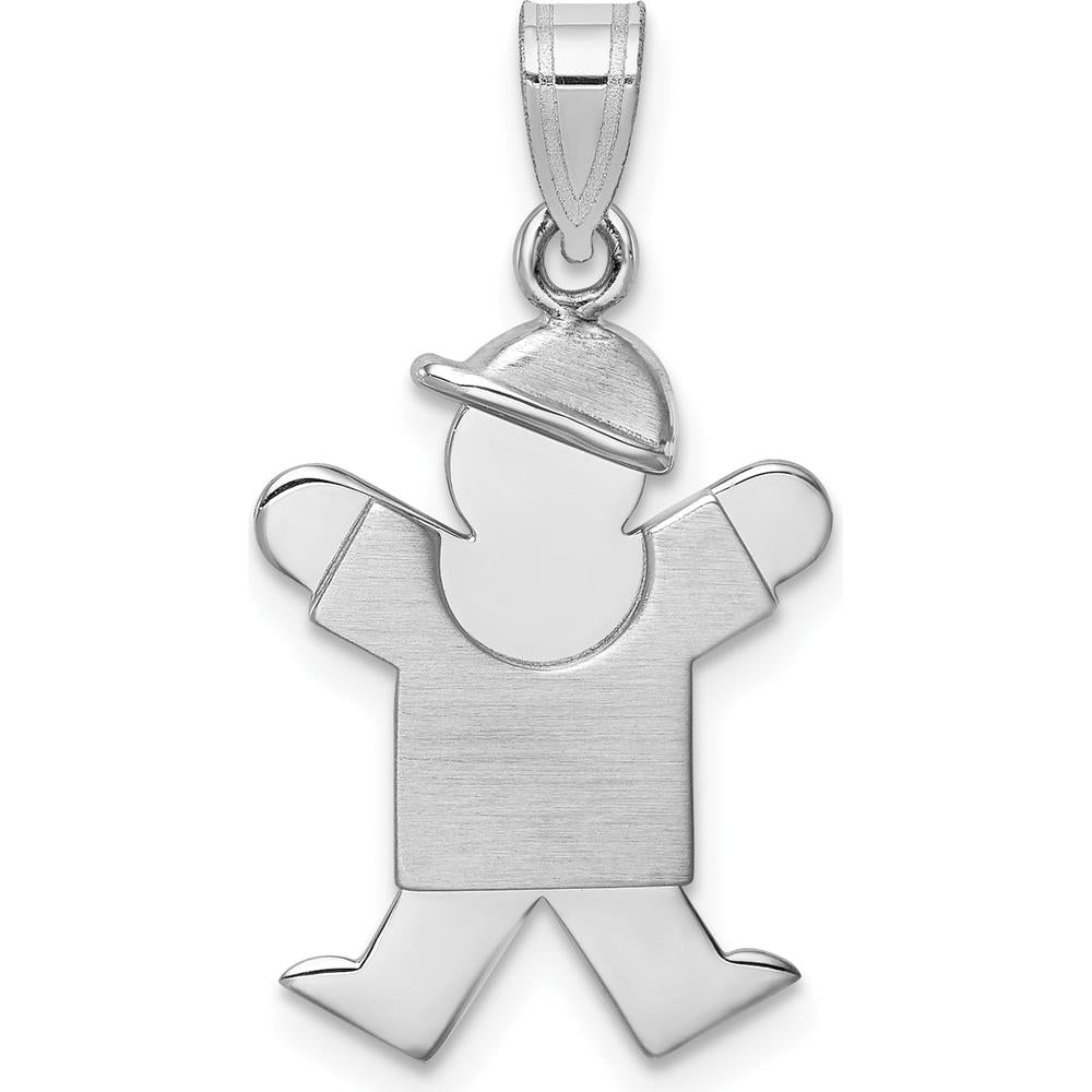 14K White Gold Kids Small Boy with Hat Charm Pendant - 25mm Length by Oro Pregiato