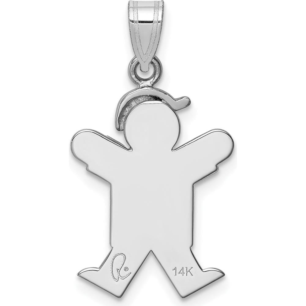 14K White Gold Kids Small Boy with Hat Charm Pendant - 25mm Length by Oro Pregiato