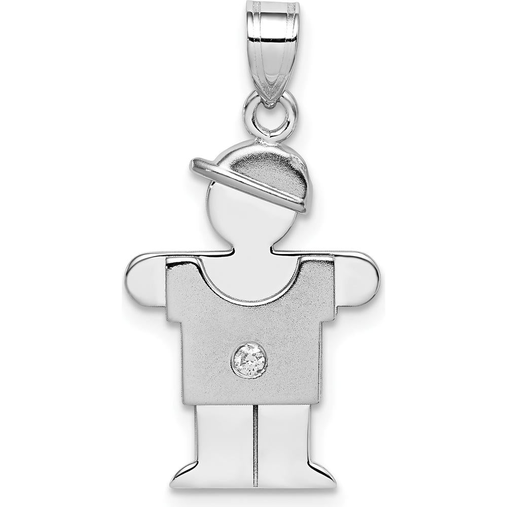 14K White Gold Kids Small Boy with Hat Diamond Pendant - 0.015 Carat Diamond Weight by Oro Pregiato
