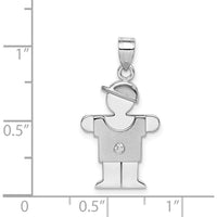 14K White Gold Kids Small Boy with Hat Diamond Pendant - 0.015 Carat Diamond Weight by Oro Pregiato