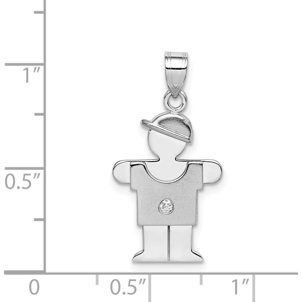 14K White Gold Kids Small Boy with Hat Diamond Pendant - 0.015 Carat Diamond Weight by Oro Pregiato