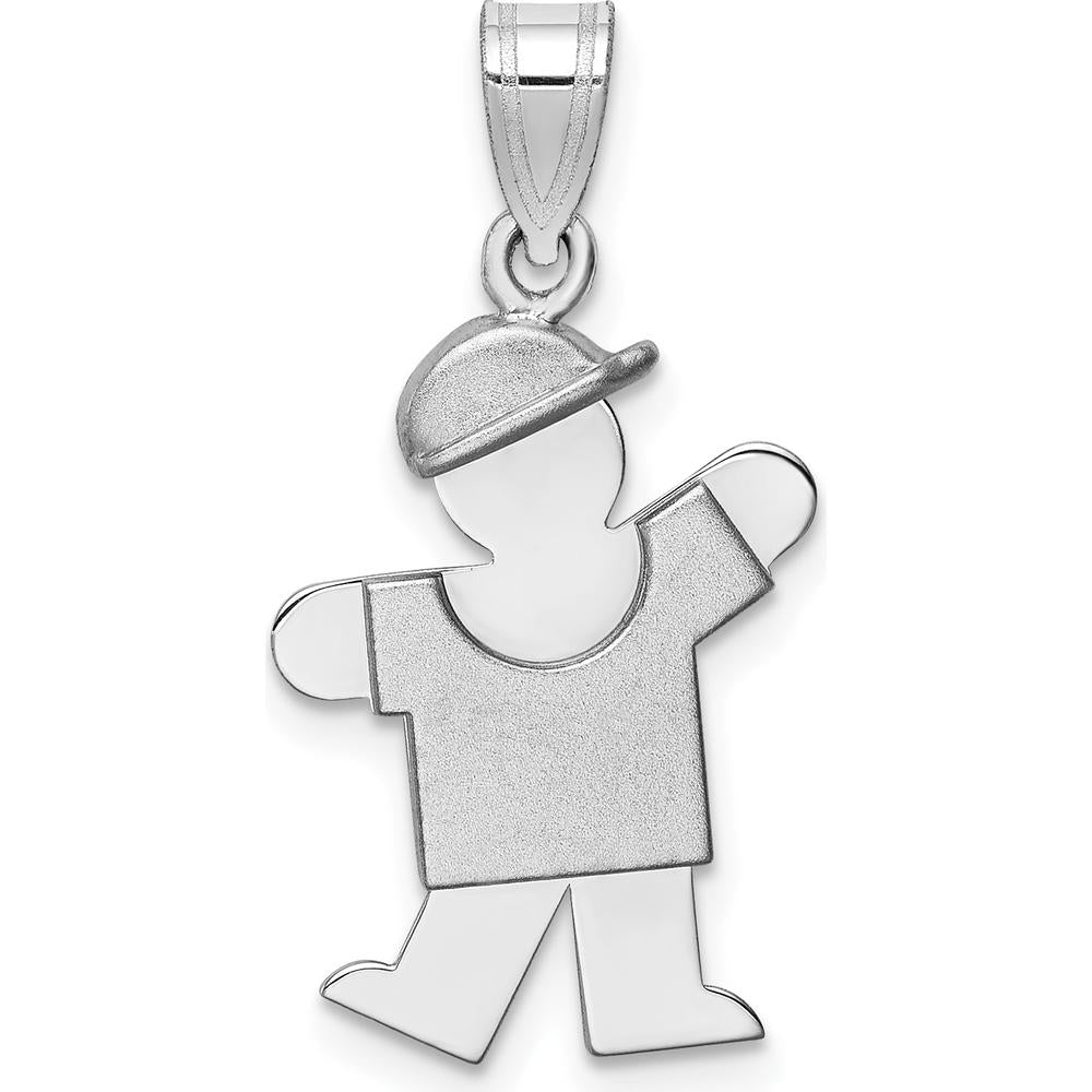 14K White Gold Kids Small Boy with Hat Engravable Kiss Charm - 25mm Length by Oro Pregiato