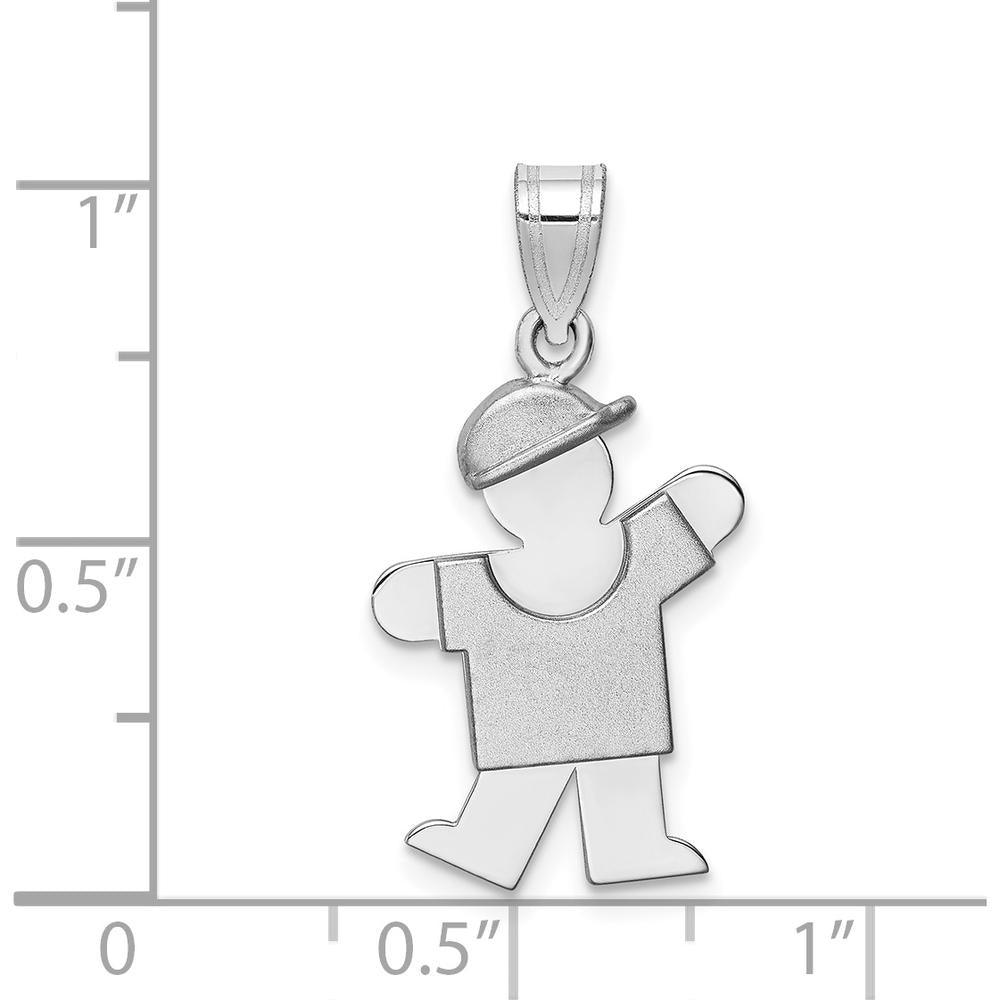 14K White Gold Kids Small Boy with Hat Engravable Kiss Charm - 25mm Length by Oro Pregiato