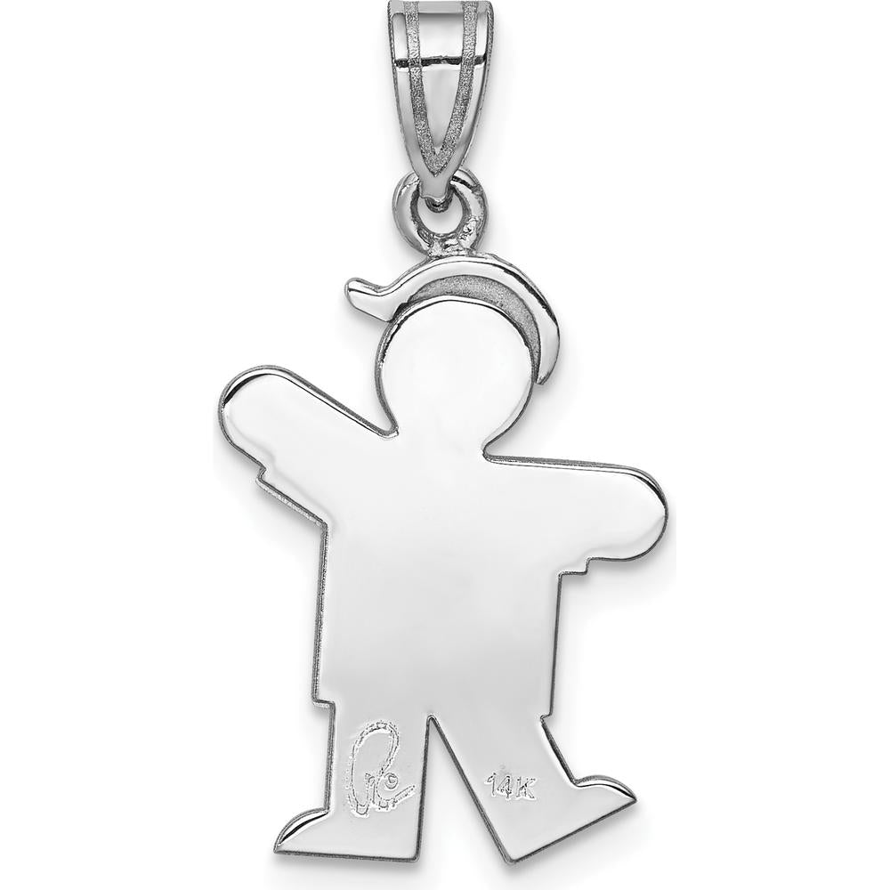 14K White Gold Kids Small Boy with Hat Engravable Kiss Charm - 25mm Length by Oro Pregiato