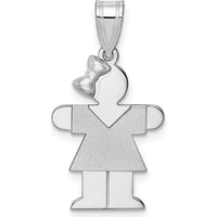 14K White Gold Kids Small Girl with Bow Engravable Pendant Charm - 25mm Length by Oro Pregiato
