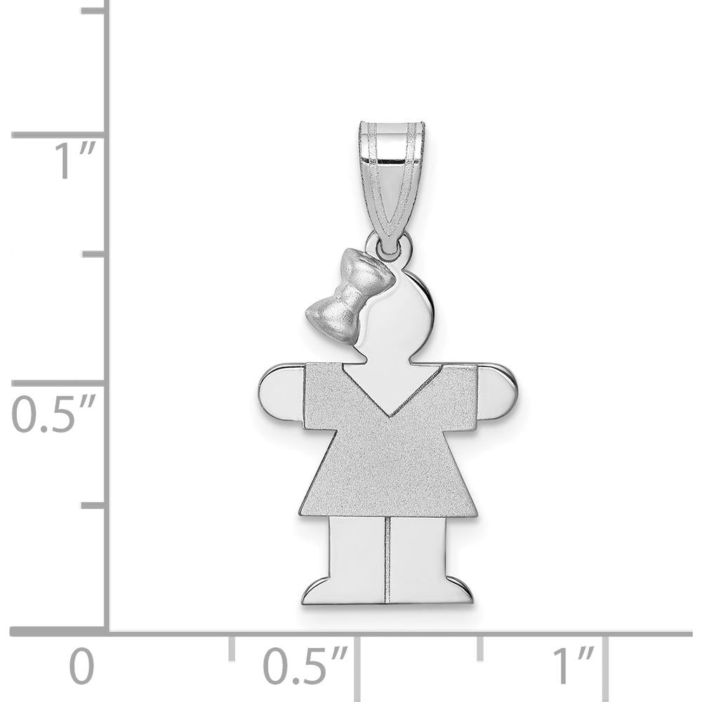 14K White Gold Kids Small Girl with Bow Engravable Pendant Charm - 25mm Length by Oro Pregiato