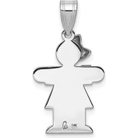 14K White Gold Kids Small Girl with Bow Engravable Pendant Charm - 25mm Length by Oro Pregiato