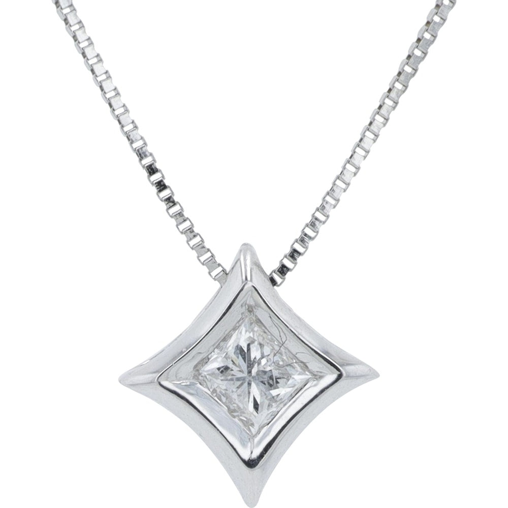 14K White Gold Kite-Style Bezel Set Princess Cut Diamond Pendant - 0.25 Carat Total Diamond Weight