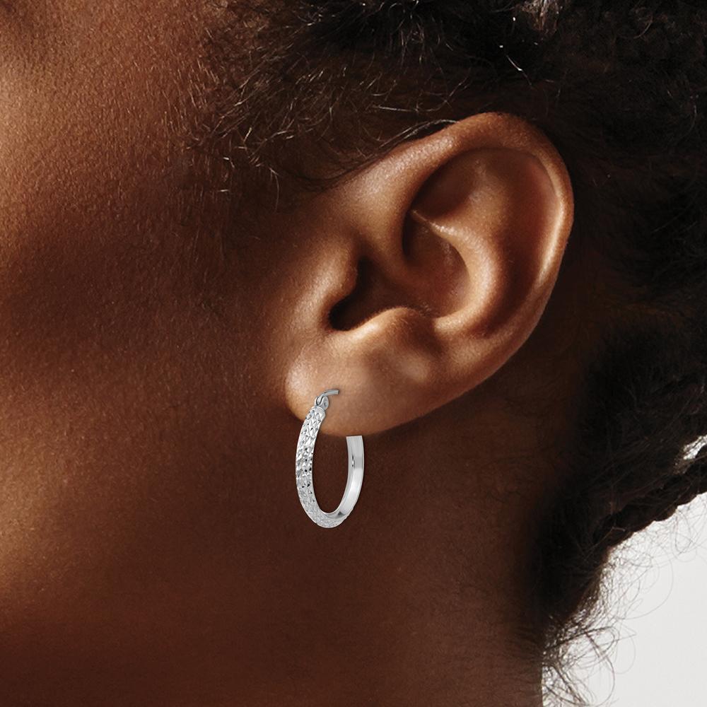 14K White Gold Knife Edge Diamond-Cut 20mm Hoop Earrings - Polished Finish, Rhodium Plating by 0