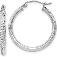 14K White Gold Knife Edge Diamond-Cut 25mm Hoop Earrings - Elegant Women's Jewelry by 0