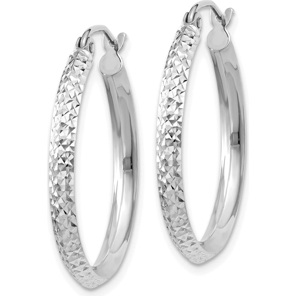 14K White Gold Knife Edge Diamond-Cut 25mm Hoop Earrings - Elegant Women's Jewelry by 0