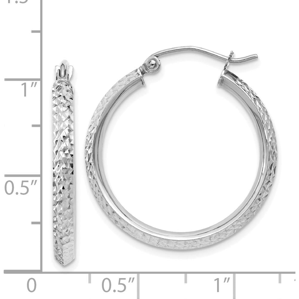 14K White Gold Knife Edge Diamond-Cut 25mm Hoop Earrings - Elegant Women's Jewelry by 0