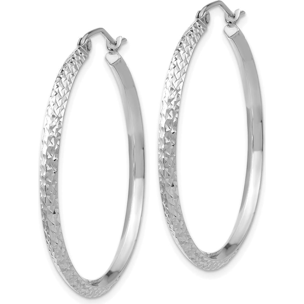 14K White Gold Knife Edge Diamond-Cut 35mm Hoop Earrings - Polished Finish with Rhodium Plating by 0