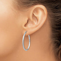 14K White Gold Knife Edge Diamond-Cut 35mm Hoop Earrings - Polished Finish with Rhodium Plating by 0