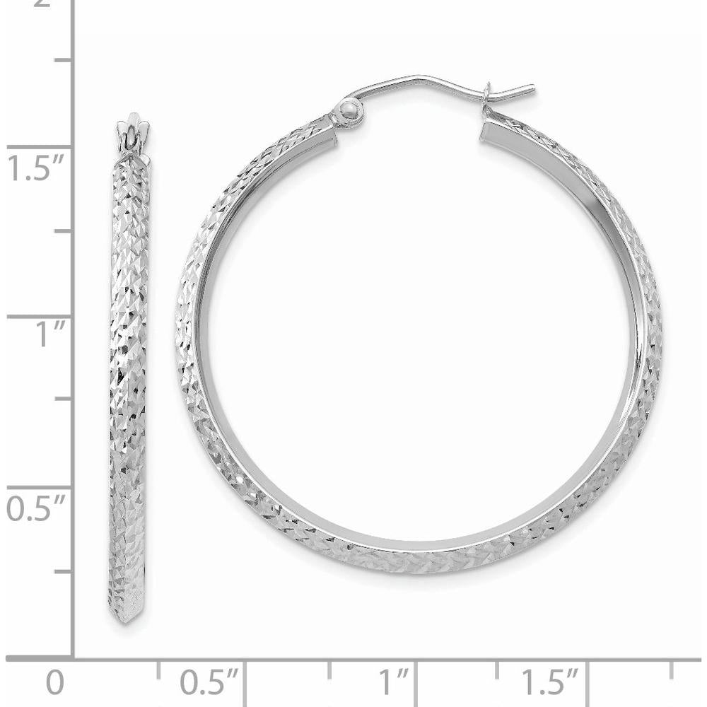 14K White Gold Knife Edge Diamond-Cut 35mm Hoop Earrings - Polished Finish with Rhodium Plating by 0