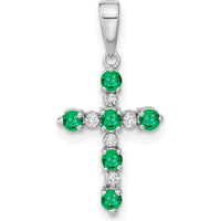 14K White Gold Lab Created Emerald and Diamond Cross Pendant - 1.25 Carat Total Gem Weight by Oro Pregiato