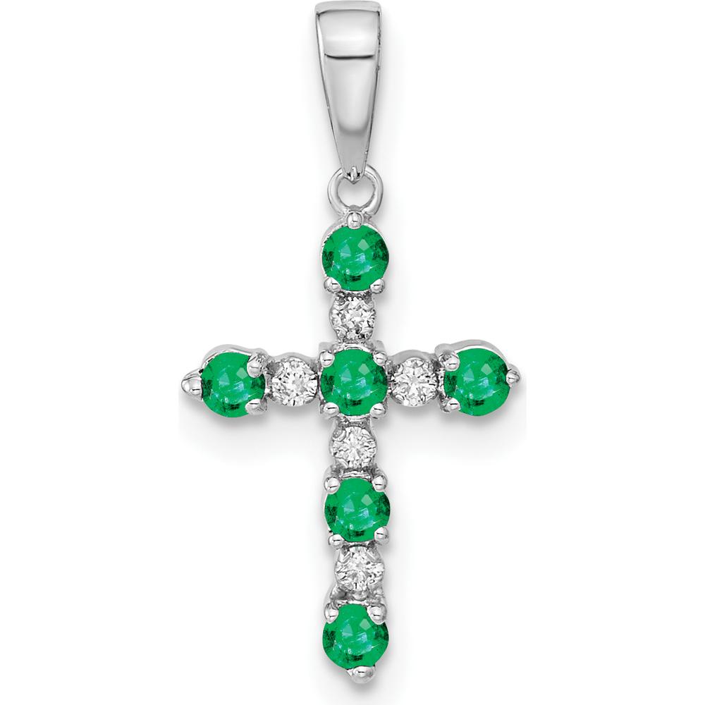 14K White Gold Lab Created Emerald and Diamond Cross Pendant - 1.25 Carat Total Gem Weight by Oro Pregiato