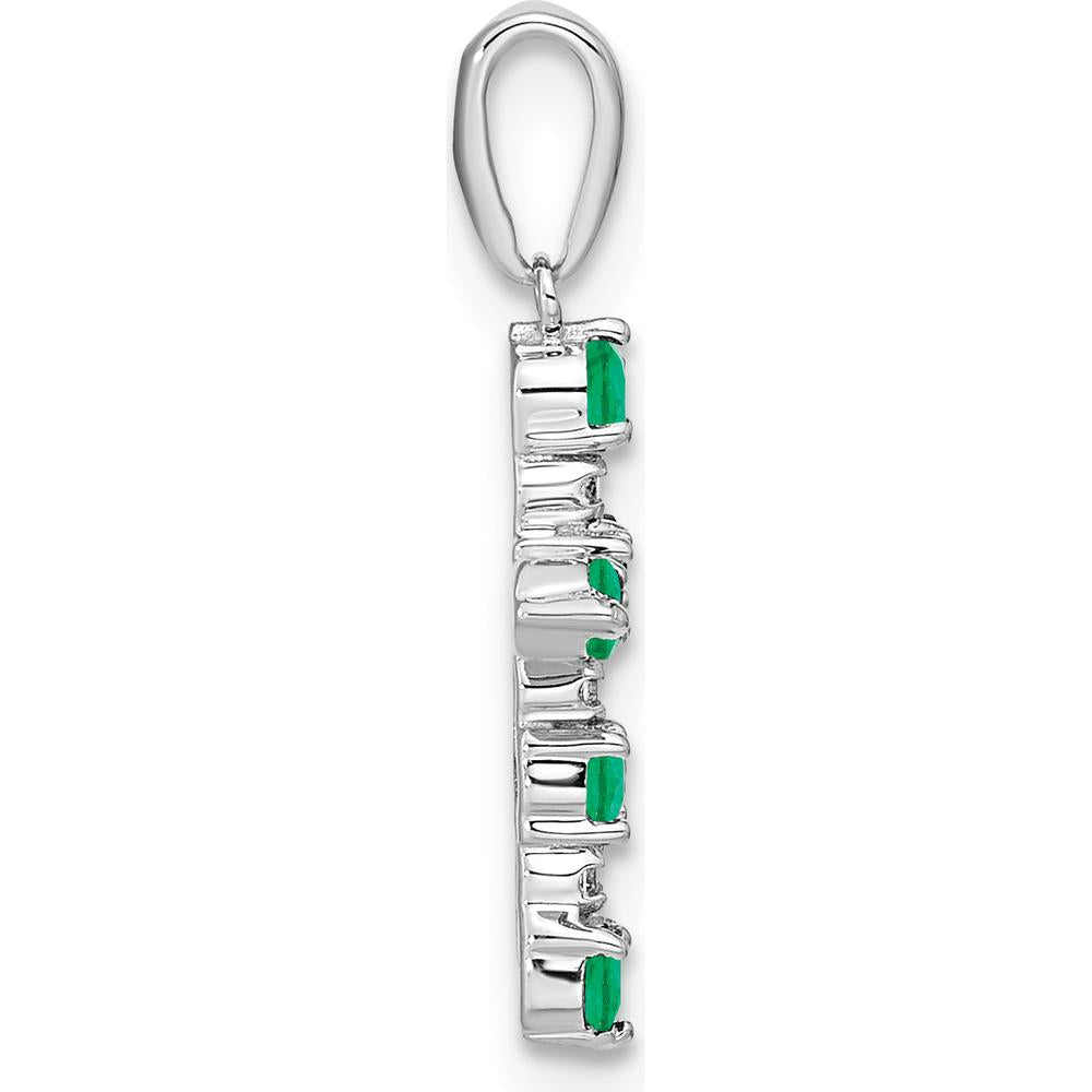 14K White Gold Lab Created Emerald and Diamond Cross Pendant - 1.25 Carat Total Gem Weight by Oro Pregiato