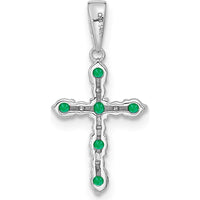 14K White Gold Lab Created Emerald and Diamond Cross Pendant - 1.25 Carat Total Gem Weight by Oro Pregiato
